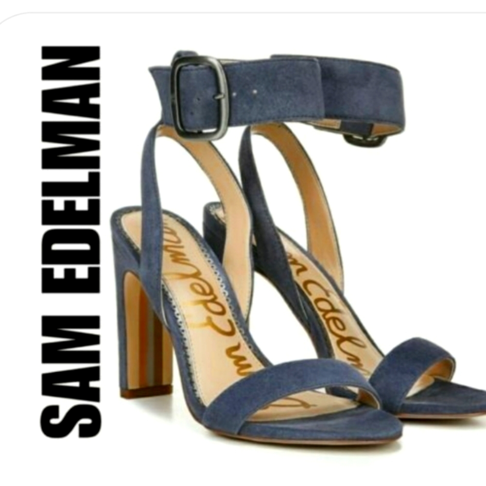 Sam Edelman Womens Yola Blue Suede Ankle Strap Heels 7.5M